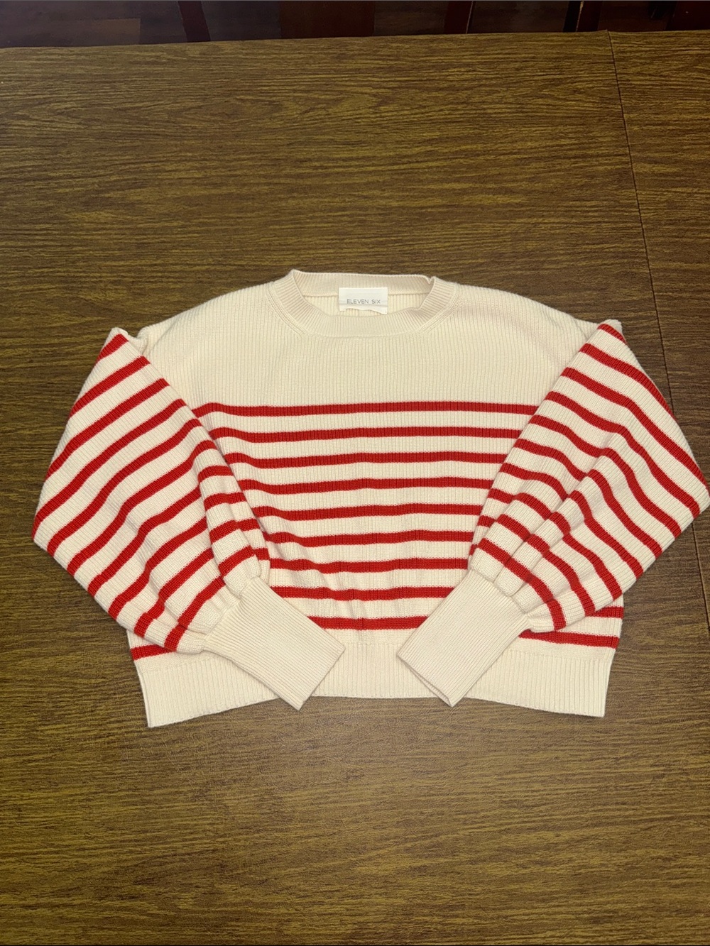 Eleven Six Layla Striped Crewneck Sweater in Cream and Red